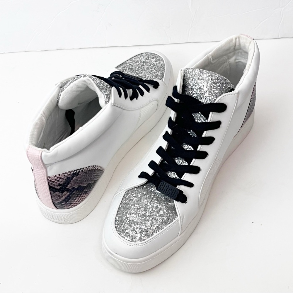 CIRCUS BY SAM EDELMAN Deszi White Silver Glitter Accents Lace Up Sneakers 9.5